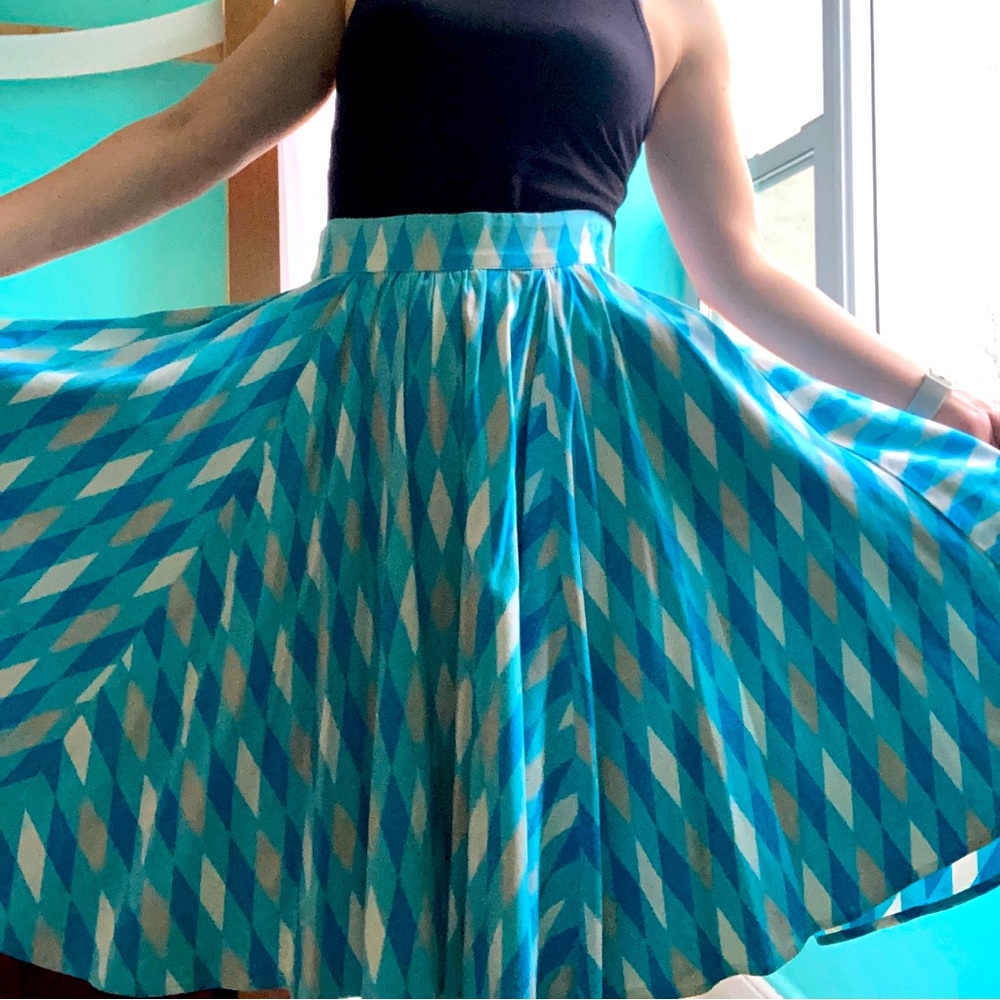 Pinup Couture Circle Skirt in Blue Sky Harlequin Print, Size S